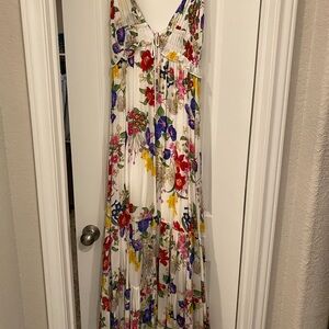 White Floral Maxi Dress with Multicolor Blooms